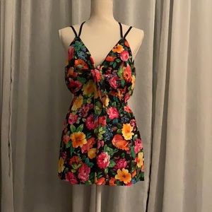 Adorable neon floral mini jumpsuit